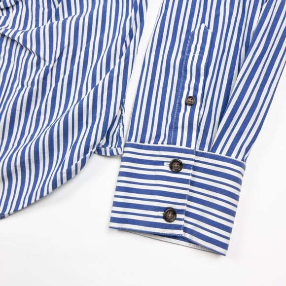 Veronica Beard Ruffle Shirt Women's 14 Blue White Striped Button-Up Long Sleeve - Picture 7 of 12